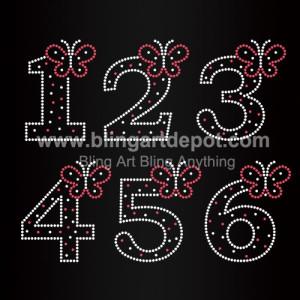 Numbers One To Six Iron On Rhinestone Transfers Butterfly Heat Motifs